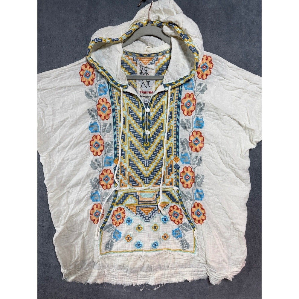 Johnny Was Embroidered Bertha Gauze Hoodie White Cream XL P17619-D
